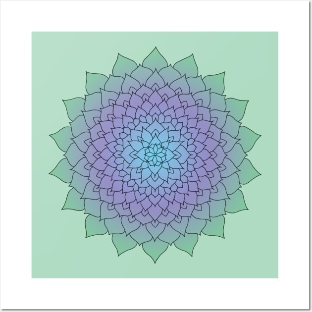 Green Purple Blue Floral Mandala Wall Art by ElviraDraat